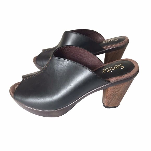 Sanita Women's Bliss Baja Slide Pump Black Leather Peep Toe Sandals US 6  EU 37 - Picture 3 of 7